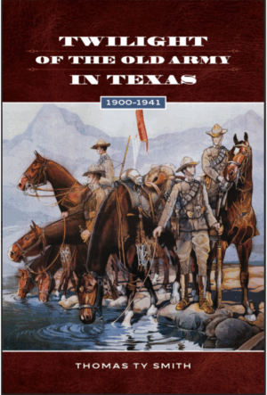 Detail from a 1920s U.S. Army recruiting poster by Capt. Horst Schreck, featured on the cover of "Twilight of the Old Army in Texas: 1900–1941" by Col. Thomas Ty Smith.